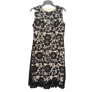 Chic Black and Cream Lace Midi Dress